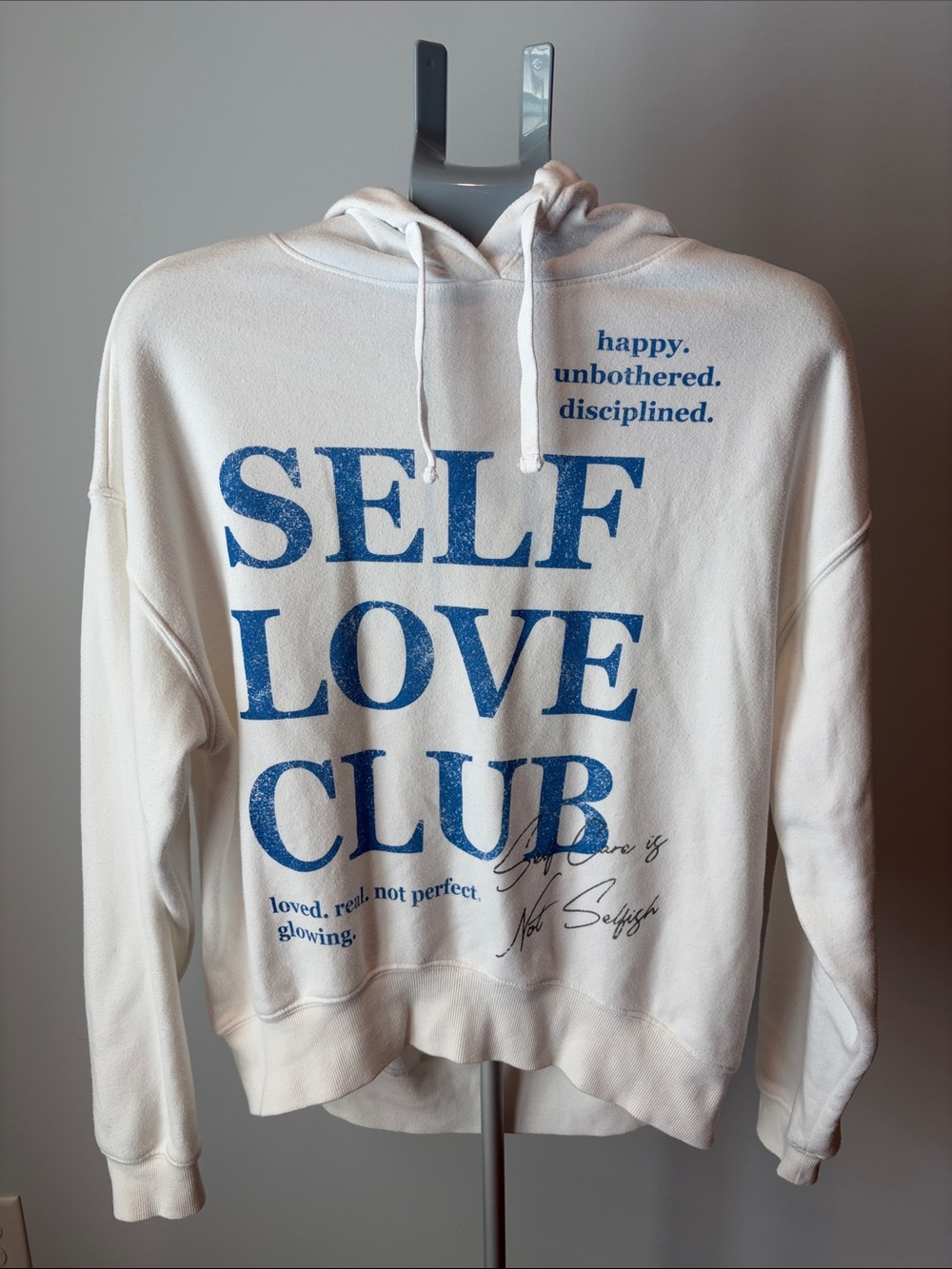 Grayson Threads Self Love Club Cream Hoodie with Blue Print